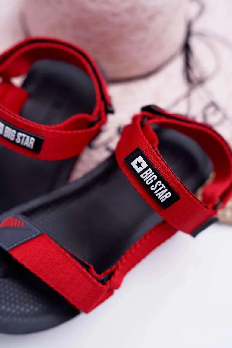 Sandały Damskie Big Star Na Rzepy Czerwone DD274A284