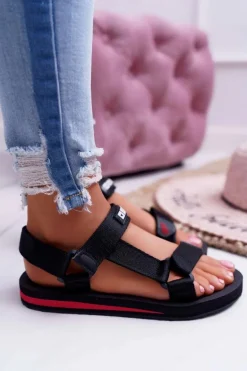 Sandały Damskie Big Star Na Rzepy Czarne DD274A282