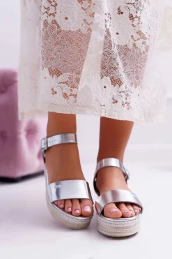 Sandały Damskie Big Star Na Platformie Srebrne DD274740