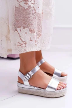 Sandały Damskie Big Star Na Platformie Srebrne DD274740