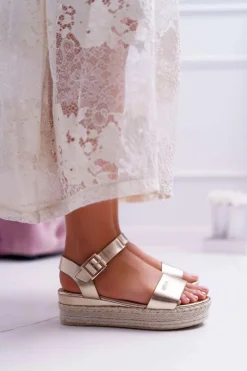 Sandały Damskie Big Star Na Platformie Złote DD274742