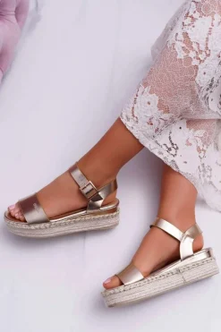 Sandały Damskie Big Star Na Platformie Złote DD274742