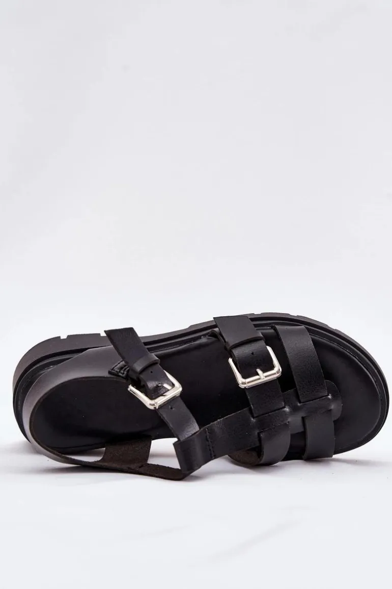 Sandały Damskie Eko Skórzane Z Klamrami Czarne Jeneliena