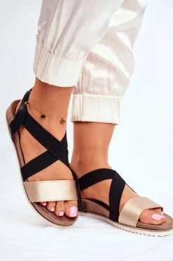 Sandały Damskie Eleganckie Czarno Złote Morrin