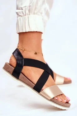 Sandały Damskie Eleganckie Czarno Złote Morrin