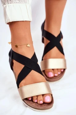 Sandały Damskie Eleganckie Czarno Złote Morrin