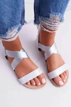 Sandały Damskie Eleganckie Srebrne Carme