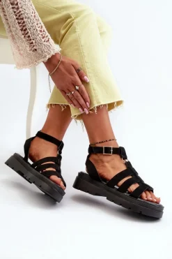 Sandały Damskie Gladiatorki Z Eko Zamszu Czarne Dorameia