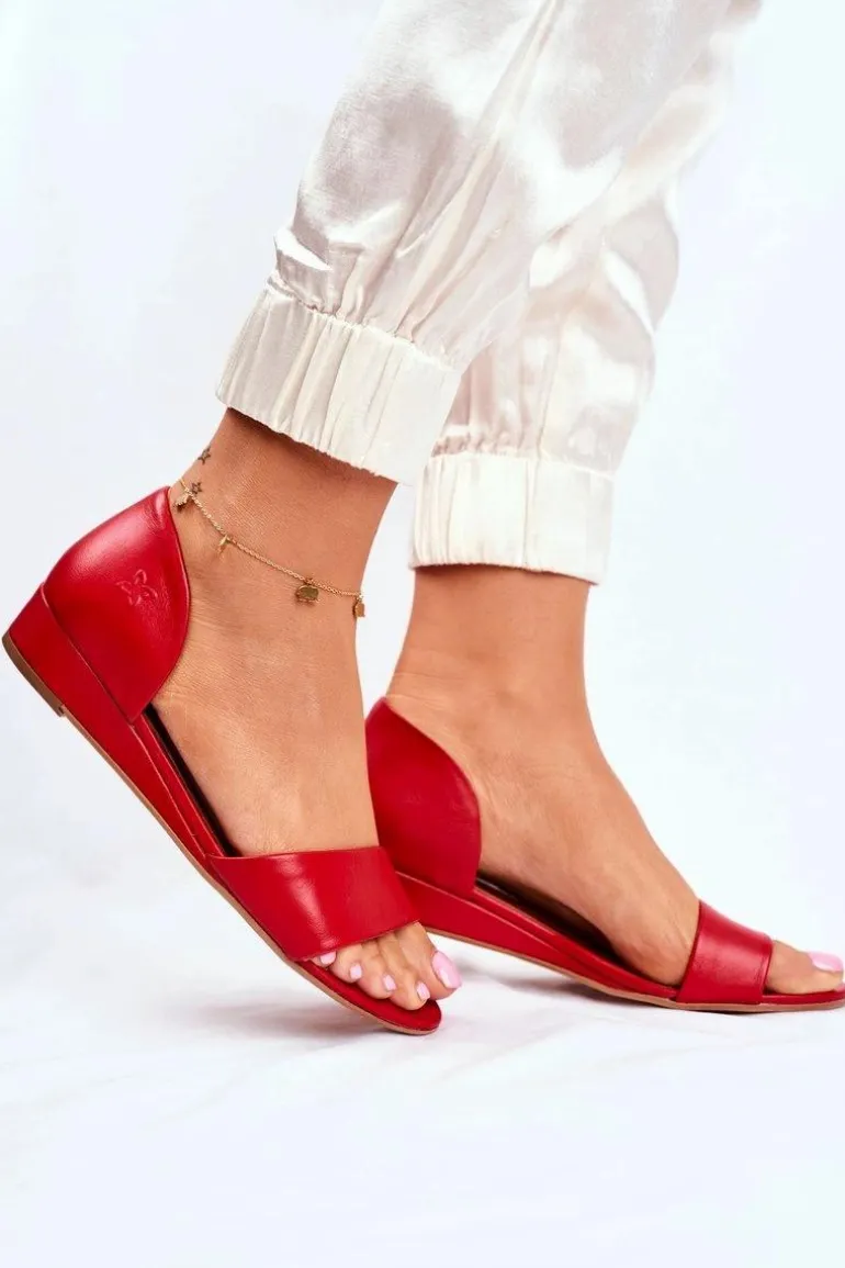 Sandały Damskie Maciejka Skórzane Czerwone 1971 Nomara