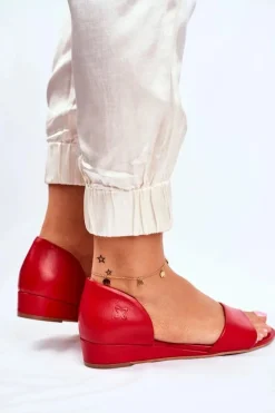 Sandały Damskie Maciejka Skórzane Czerwone 1971 Nomara