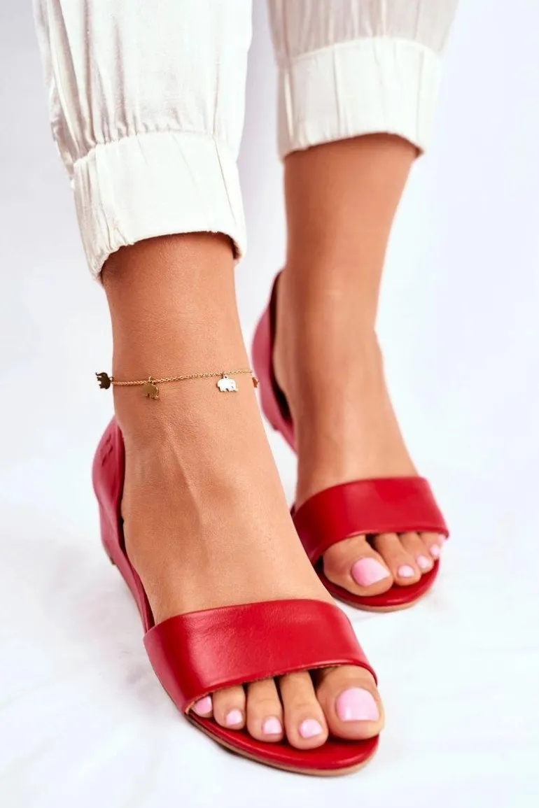 Sandały Damskie Maciejka Skórzane Czerwone 1971 Nomara