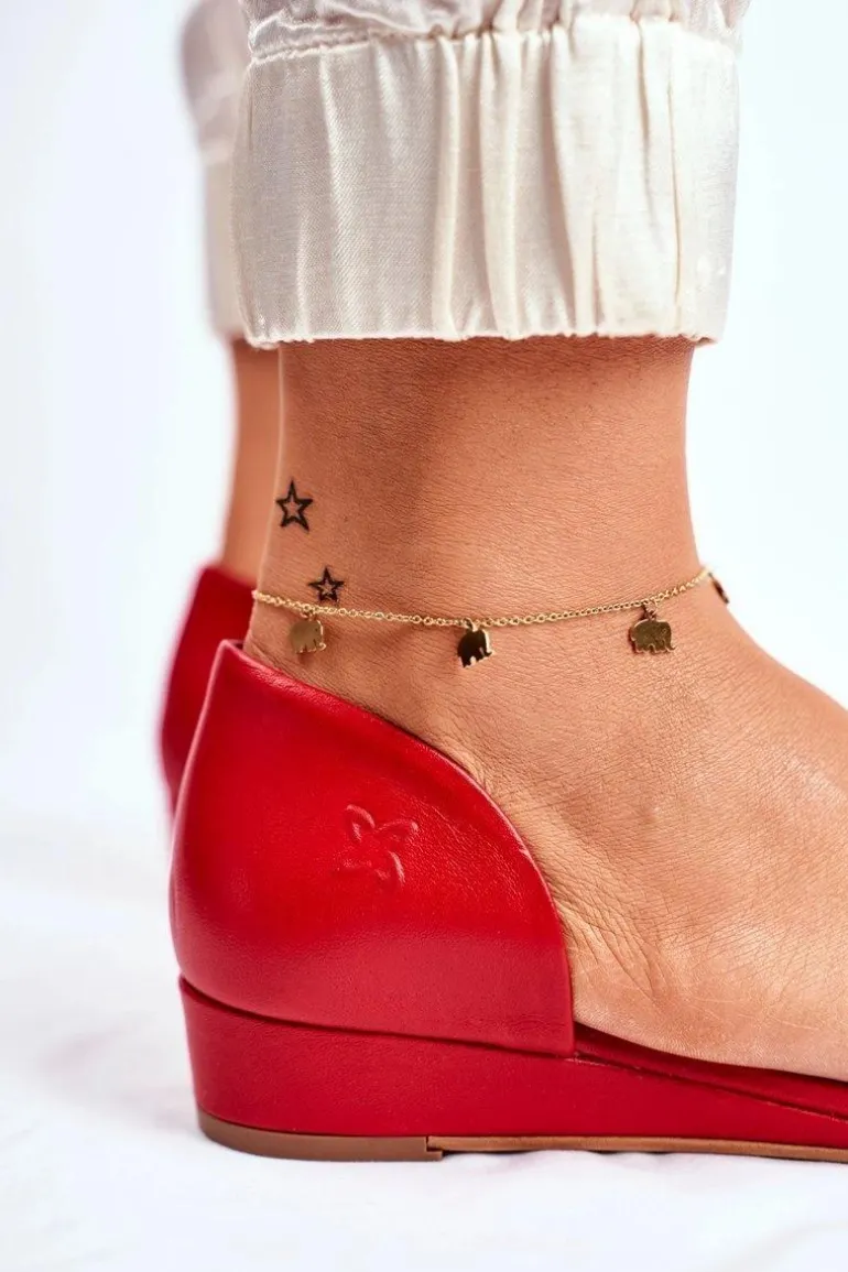 Sandały Damskie Maciejka Skórzane Czerwone 1971 Nomara