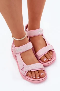 Sandały Damskie Materiałowe Na Rzepy Lee Cooper LCW-25-34-3561L Różowe