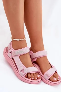 Sandały Damskie Materiałowe Na Rzepy Lee Cooper LCW-25-34-3561L Różowe