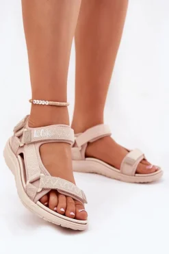 Sandały Damskie Materiałowe Na Rzepy Lee Cooper LCW-25-34-3560 Beżowe