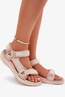 Sandały Damskie Materiałowe Na Rzepy Lee Cooper LCW-25-34-3560 Beżowe