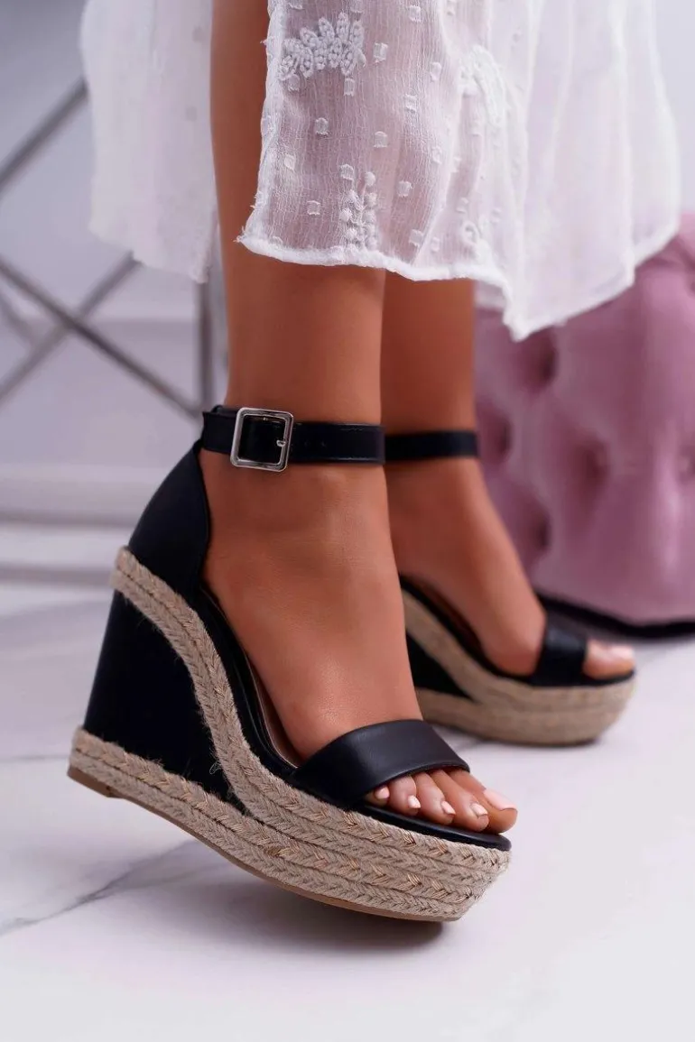 Sandały Damskie Na Espadryku Czarne Devon