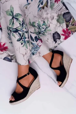 Sandały Damskie Na Espadrylu Czarne Margus