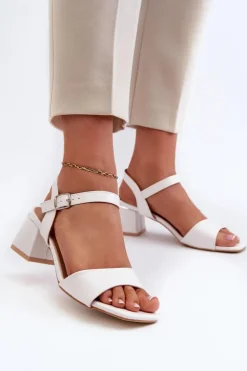 Sandały Damskie Na Klocku Z Eko Skóry Białe Leisha