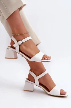Sandały Damskie Na Klocku Z Eko Skóry Białe Leisha