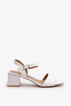 Sandały Damskie Na Klocku Z Eko Skóry Białe Leisha