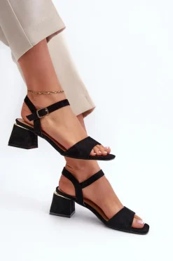Sandały Damskie Na Klocku Z Eko Zamszu Czarne Leisha