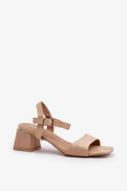 Sandały Damskie Na Klocku Z Eko Zamszu Beżowe Leisha