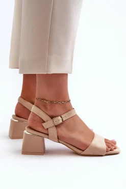 Sandały Damskie Na Klocku Z Eko Zamszu Beżowe Leisha