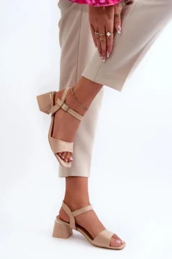 Sandały Damskie Na Klocku Z Eko Zamszu Beżowe Leisha