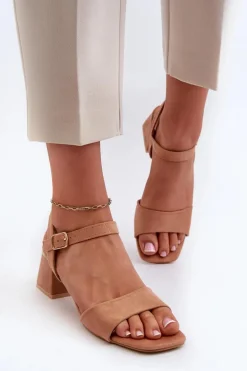 Sandały Damskie Na Klocku Z Eko Zamszu Camel Leisha