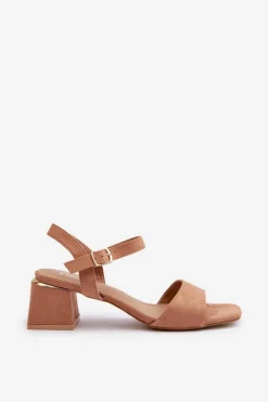 Sandały Damskie Na Klocku Z Eko Zamszu Camel Leisha