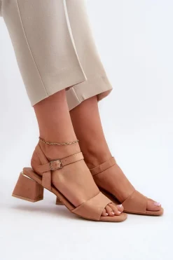 Sandały Damskie Na Klocku Z Eko Zamszu Camel Leisha
