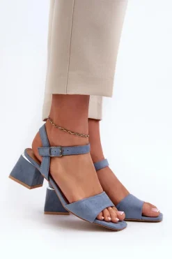 Sandały Damskie Na Klocku Z Eko Zamszu Niebieskie Leisha