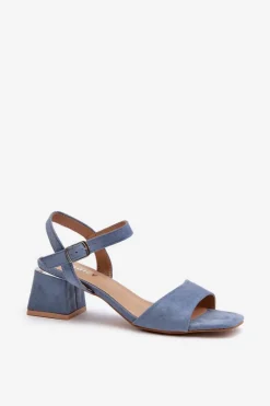Sandały Damskie Na Klocku Z Eko Zamszu Niebieskie Leisha