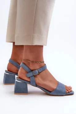 Sandały Damskie Na Klocku Z Eko Zamszu Niebieskie Leisha