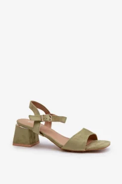 Sandały Damskie Na Klocku Z Eko Zamszu Zielone Leisha