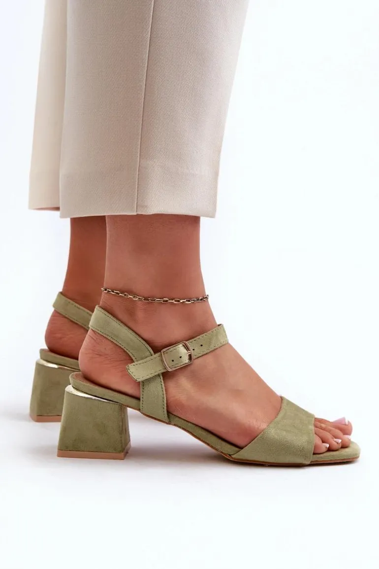 Sandały Damskie Na Klocku Z Eko Zamszu Zielone Leisha