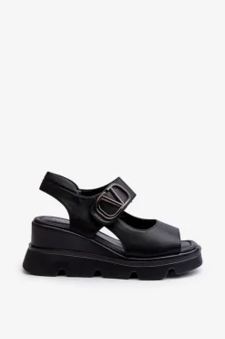 Sandały Damskie Na Koturnie I Platformie Z Eko Skóry Czarne Triaola