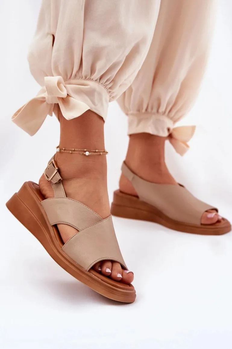 Sandały Damskie Na Koturnie Z Eko Skóry Beżowe Quilara