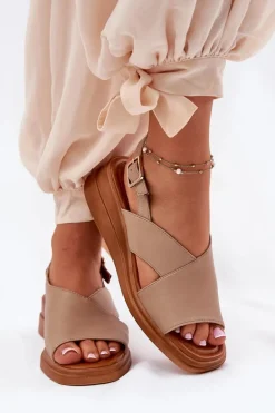 Sandały Damskie Na Koturnie Z Eko Skóry Beżowe Quilara