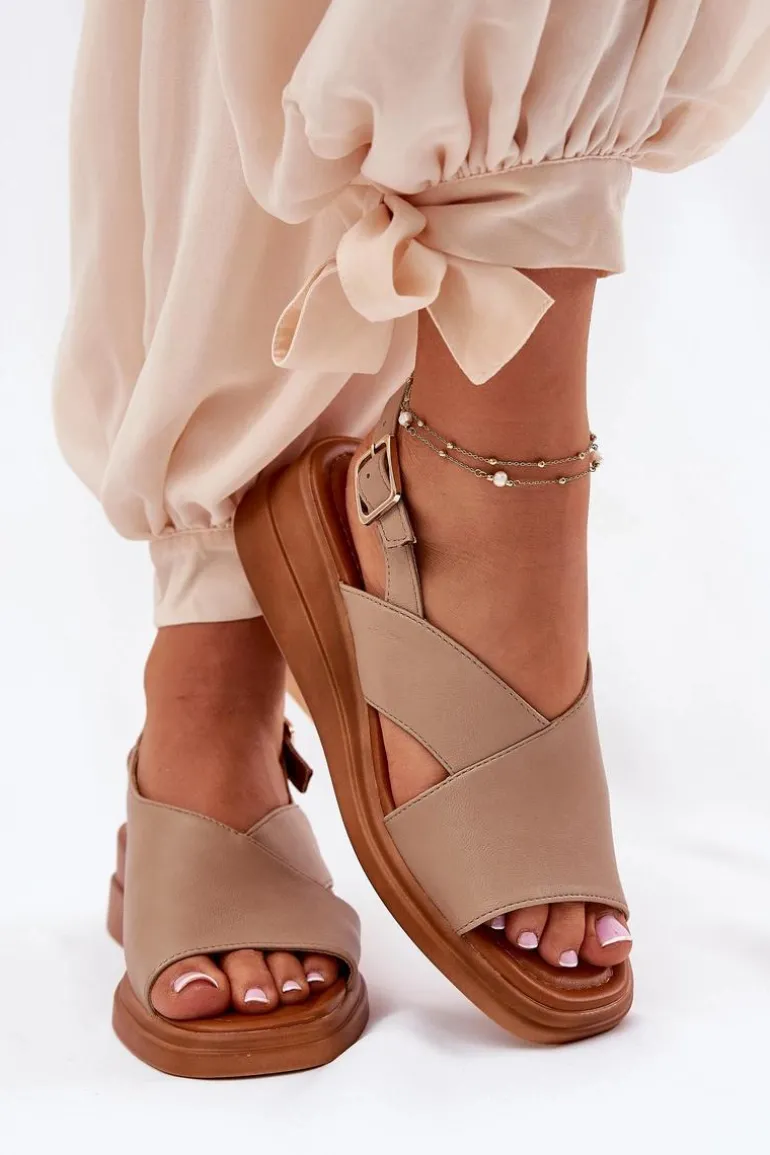 Sandały Damskie Na Koturnie Z Eko Skóry Beżowe Quilara