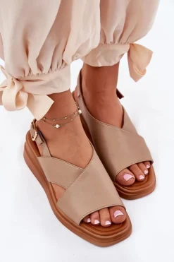 Sandały Damskie Na Koturnie Z Eko Skóry Beżowe Quilara