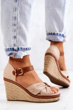 Sandały Damskie Na Koturnie Big Star JJ274939 Beżowe