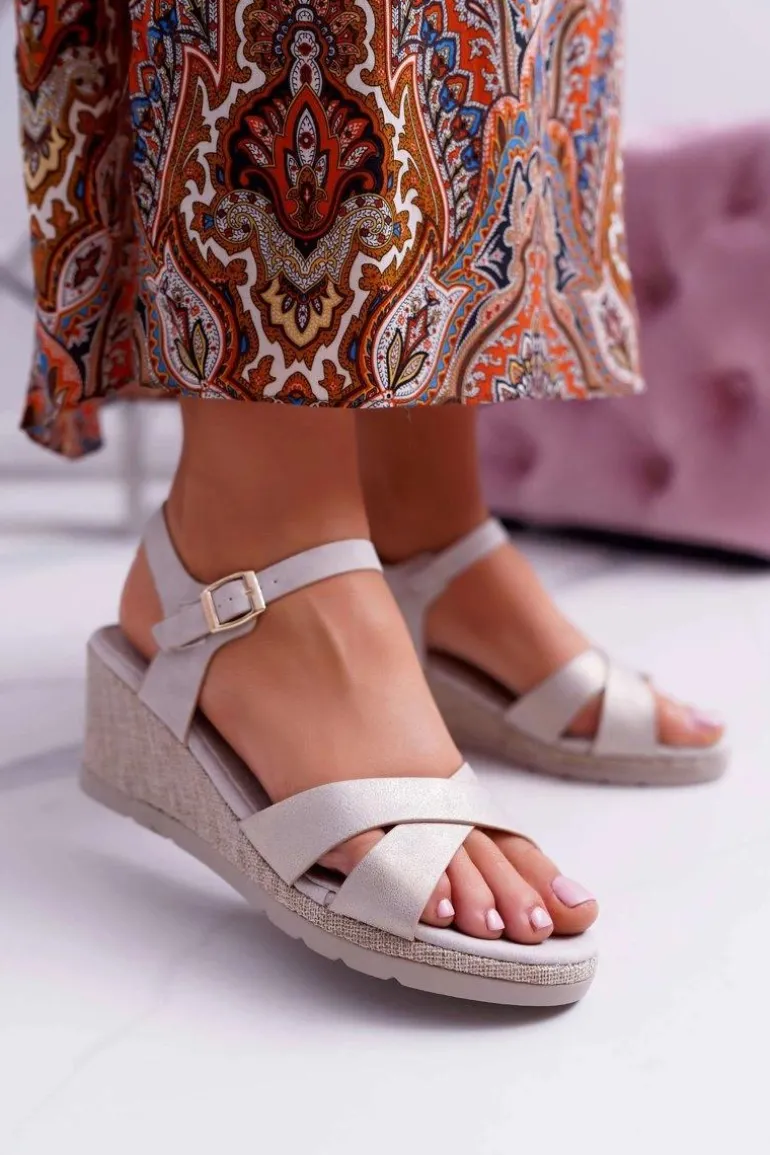 Sandały Damskie Na Koturnie Eleganckie Beżowe Midney