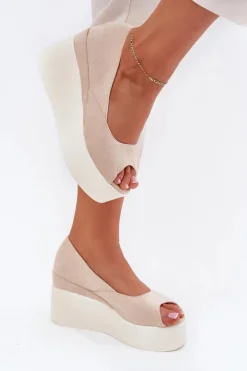 Sandały Damskie Na Koturnie I Platformie Jasnobeżowe Felyra