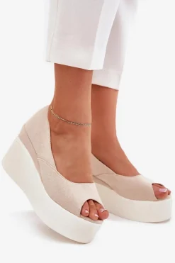 Sandały Damskie Na Koturnie I Platformie Jasnobeżowe Felyra