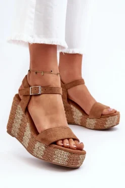 Sandały Damskie Na Koturnie Z Plecionką Camel Reviala