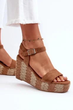 Sandały Damskie Na Koturnie Z Plecionką Camel Reviala