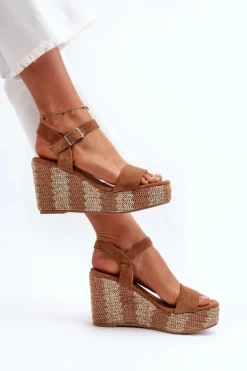 Sandały Damskie Na Koturnie Z Plecionką Camel Reviala