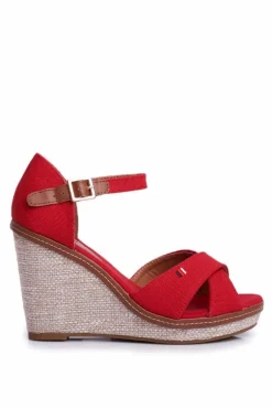 Sandały Damskie Na Koturnie Czerwone LaMane